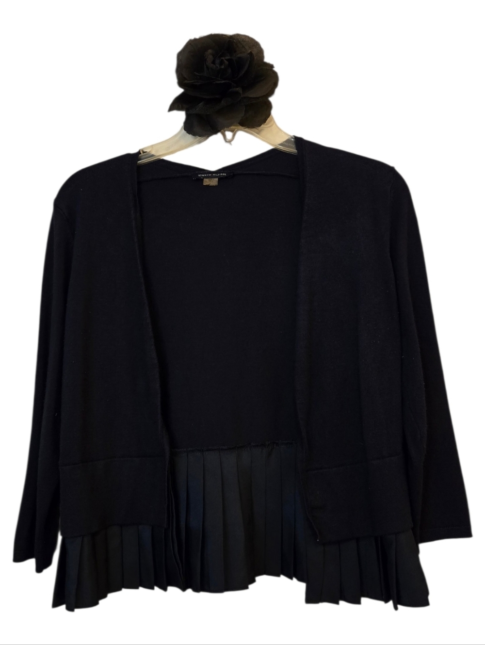 Tommy Hilfiger Vintage Navy Black Women's Sweater with Pleated Hem Size 0 Y2K